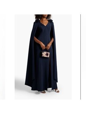 MARCHESA NOTTE
Cape-effect floral-appliquéd cady gown